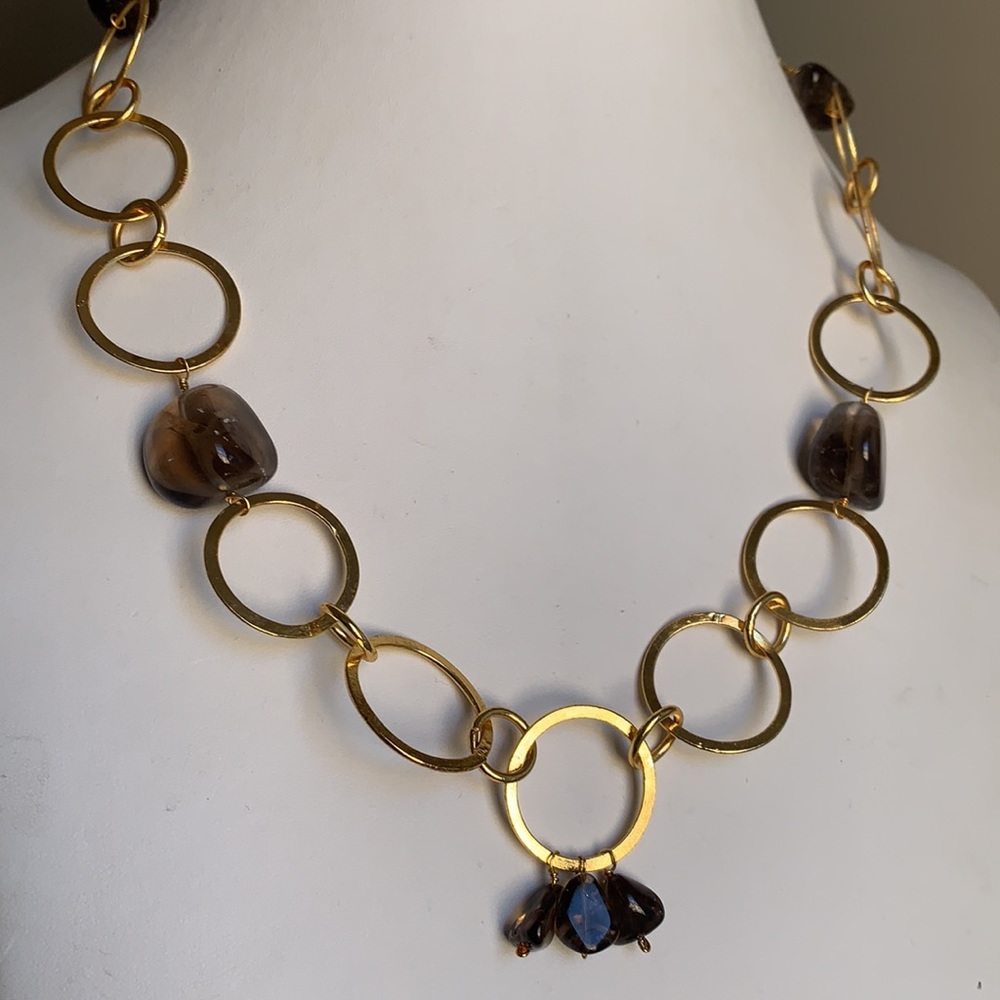 Smokey quartz and 18K gold plated chain necklace